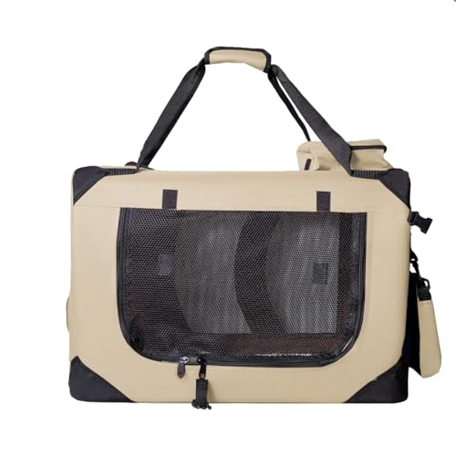 Zedelmaier Faltbare Hundebox | Transportbox für Hund & Katze | Hundebox Auto | Faltbarer Hundekäfig für (XL - 55 x 80,5 x53 cm, Beige) von Zedelmaier