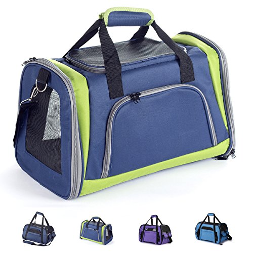 Zedelmaier Faltbare Hundetasche, Hundetragetasche, Katzentragetasche, Transporttasche Transportbox für Hunde und Katzen (L - 40 x 25 x 33 cm, Marineblau & Grün) von Zedelmaier