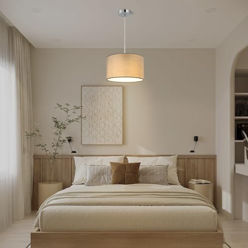 Zedelmaier Hängelampe Lampenschirm Deckenlampe Hängend mit Stofflampenschirm E27x1/Max.40w Hängelampe Wohnzimmer Schlafzimmer Esszimmer Schlafzimmerlampe Wohnzimmerlampe Pendelleuchte (Taupe, Φ30cm) von Zedelmaier