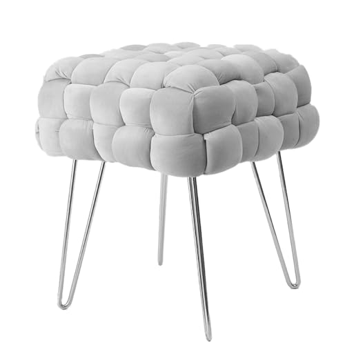 Zedelmaier Moderner Velvet Kosmetik Hocker, Quadratisch Ottoman-Fußhockermit Silbernen Metallbeinen, Gepolsterte Sitzhocker,Strick Samt Hocker (Grau, 38x38x41.5cm) von Zedelmaier