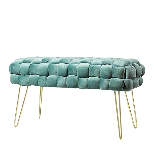 Zedelmaier Moderner Velvet Kosmetik Hocker, Quadratisch Ottoman-Fußhockermit goldfarbenen Metallbeinen, Gepolsterte Sitzhocker,Strick Samt Hocker (Hellgrün, 70x38x41.5cm) von Zedelmaier