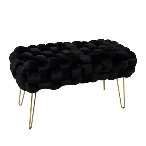 Zedelmaier Moderner Velvet SitzBank, Quadratisch Ottoman-Fußhockermit goldfarbenen Metallbeinen, Gepolsterte SitzBank,Strick Samt Bank (Schwar, 70x38x41.5cm) von Zedelmaier