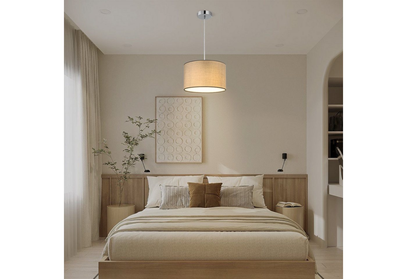 Zedelmaier Pendelleuchte Deckenleuchte hängend mit Stoff Lampenschirm E27 x 1/max. 40 W, Deckenlampe Hängend mit Stoff lampenschirm von Zedelmaier