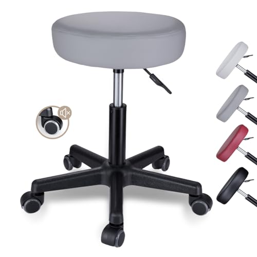 Zedelmaier Rollhocker Bürohocker höhenverstellbar 360°drehbarer Arbeitshocker mit Rollen und 10cm Polsterung Sitzhöhe 46–60cm belastbar bis 130 kg Friseurhocker Kosmetikhocker(Gray) von Zedelmaier