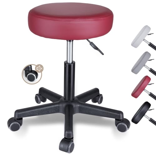 Zedelmaier Rollhocker Bürohocker höhenverstellbar 360°drehbarer Arbeitshocker mit Rollen und 10cm Polsterung Sitzhöhe 46–60cm belastbar bis 130 kg Friseurhocker Kosmetikhocker(Weinrot) von Zedelmaier