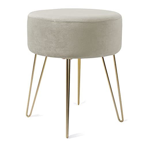 Zedelmaier Runder Sitzhocker Schminktisch Hocker Ottoman Gepolsterter Hocker Metallstütze Beige von Zedelmaier