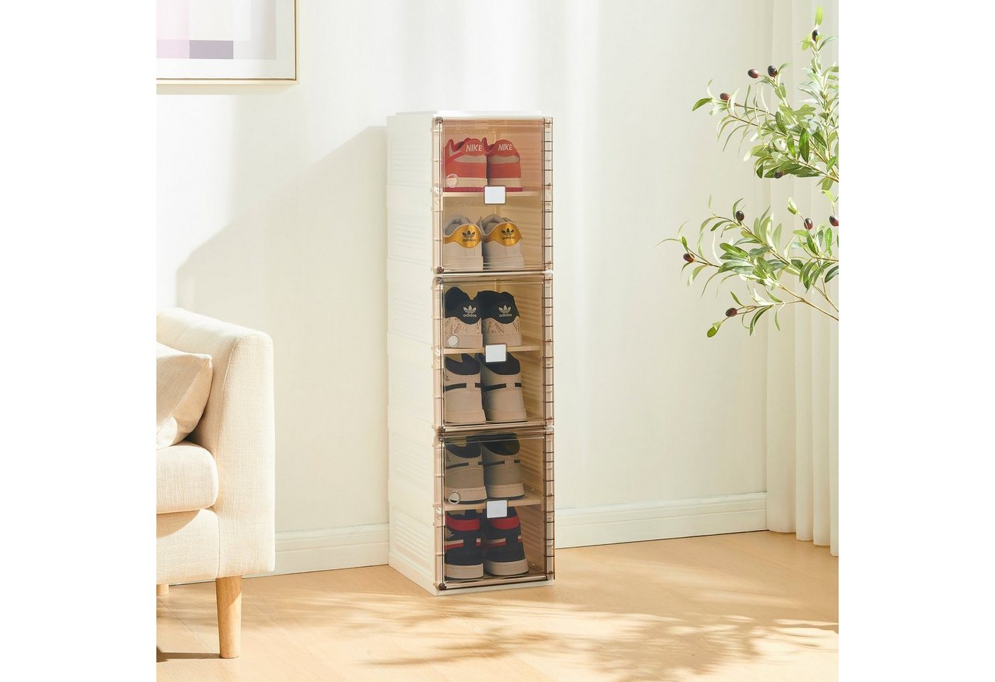Zedelmaier Schuhschrank schuhboxen faltbare und stapelbare Schuhkartons Aufbewahrungsbox mit transparenten Türen, Magnetverschluss von Zedelmaier