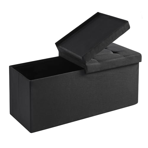 Zedelmaier Sitzbank mit Stauraum, Sitzhocker Faltbar Sitztruhe belastbar bis 300 kg, Deckel klappbar, klappbare Sitztruhe für Wohnzimmer, Flur, Schlafzimmer, 76x38x38 cm, Schwarz von Zedelmaier