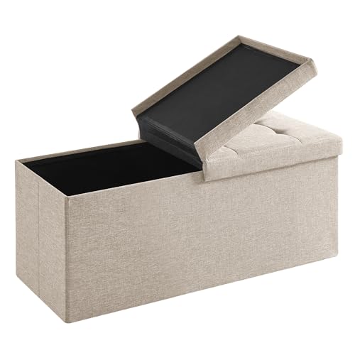 Zedelmaier Sitzbank mit Stauraum, Sitzhocker Faltbar Sitztruhe belastbar bis 300 kg, Deckel klappbar, klappbare Sitztruhe für Wohnzimmer, Flur, Schlafzimmer, 76x38x38 cm, Beige von Zedelmaier
