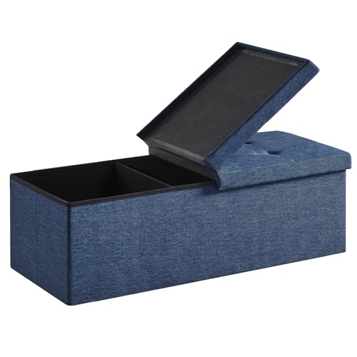 Zedelmaier Sitzbank mit Stauraum, Sitzhocker Faltbar Sitztruhe belastbar bis 300 kg, Deckel klappbar, klappbare Sitztruhe für Wohnzimmer, Flur, Schlafzimmer, 114x38x38 cm, Marineblau von Zedelmaier