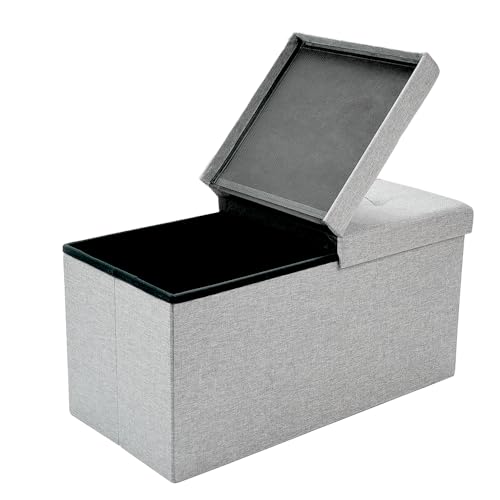 Zedelmaier Sitzbank mit Stauraum, Sitzhocker Faltbar Sitztruhe belastbar bis 300 kg, Deckel klappbar, klappbare Sitztruhe für Wohnzimmer, Flur, Schlafzimmer, 76x38x38 cm, Hellgrau von Zedelmaier