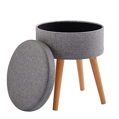Zedelmaier Sitzhocker Aufbewahrungsbox Stuhl Ottoman Polstersitz aus Leinen und Massivholz (Grau) von Zedelmaier