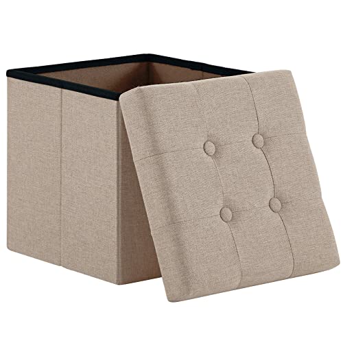 Zedelmaier Sitzhocker mit Stauraum, Fußbank Truhen Aufbewahrungsbox faltbar belastbar bis 300 kg, Leinen, 38 x 38 x 38 cm (Beige) von Zedelmaier