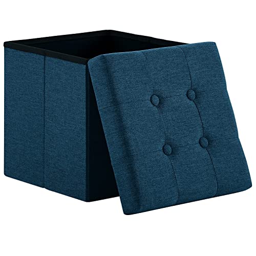 Zedelmaier Sitzhocker mit Stauraum, Fußbank Truhen Aufbewahrungsbox faltbar belastbar bis 300 kg, Leinen, 38 x 38 x 38 cm (Marineblau) von Zedelmaier