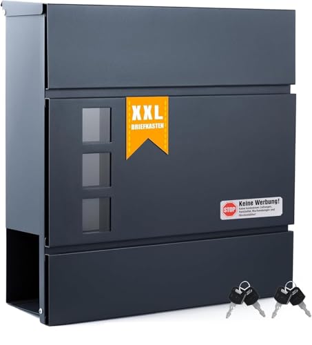 Zedelmaier XXL Personalisiert Briefkasten Wandbriefkasten Postkasten C4 Briefkästen mit Zeitungsfach inkl. 4 Schlüsseln und Schloss Mailbox Groß Anthrazit 10,5 x 37 x 37 Zedelmaier XXL Personalisiert Briefkasten Wandbriefkasten Postkasten C4 Briefkästen mit Zeitungsfach inkl. 4 Schlüsseln und Schloss Mailbox Groß Anthrazit 10,5 x 37 x 37 von Zedelmaier