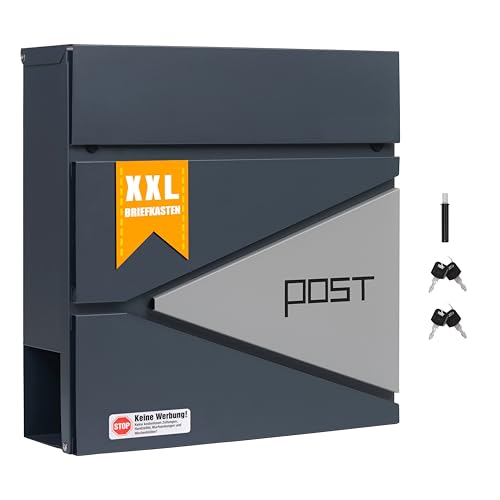 Zedelmaier XXL personalisiert Briefkasten mit Edelstahl Namensschild Wandbriefkasten Postkasten briefkästen mit Schloss Mailbox inkl. 4 Schlüsseln Letter Box Anthrazit 10,5 X 35 X 35 cm Zedelmaier XXL personalisiert Briefkasten mit Edelstahl Namensschild Wandbriefkasten Postkasten briefkästen mit Schloss Mailbox inkl. 4 Schlüsseln Letter Box Anthrazit 10,5 X 35 X 35 cm von Zedelmaier