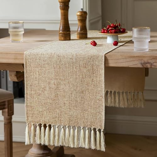 ZeeMart Beige Tischläufer 228 cm lang, Jute-Leinen-Stil, rustikaler Bauernhaus-Tischläufer, langer Boho-Esstischläufer, 33 x 228 cm, Haferflocken Beige ZeeMart Beige Tischläufer 228 cm lang, Jute-Leinen-Stil, rustikaler Bauernhaus-Tischläufer, langer Boho-Esstischläufer, 33 x 228 cm, Haferflocken Beige von ZeeMart