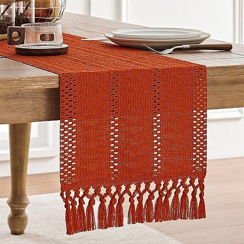 ZeeMart Tischläufer im Makramee-Stil, Boho, gebrannter Ocker, Herbst-Tischläufer, 152,4 cm lang, Bauernhaus-gewebte Heimdekoration, 30,5 x 152,4 cm, Dunkelorange ZeeMart Tischläufer im Makramee-Stil, Boho, gebrannter Ocker, Herbst-Tischläufer, 152,4 cm lang, Bauernhaus-gewebte Heimdekoration, 30,5 x 152,4 cm, Dunkelorange von ZeeMart