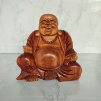 Glückliche Buddha Statue in 18 cm Höhe. Valentinstag Geschenke. Hölzerne Sammlung Glückliche Statue von ZeeWoodart22