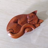 Wunderschöne Schmuckschatulle Aus Holz/Puzzle-Box Mit Schlafender Katze Handgefertigte Zauberbox Weihnachts-/Geburtstagsgeschenk Muttertag von ZeeWoodart22