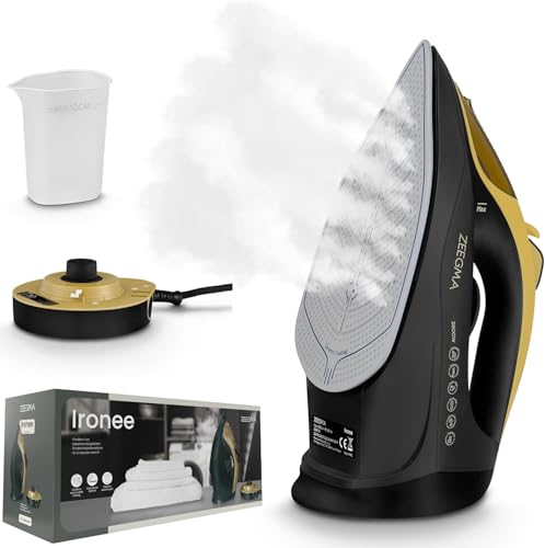 ZEEGMA IRONEE Kabelloses Dampfbügeleisen mit Keramiksohle 2600 W, für horizontales und vertikales Dampfbügeln, 320-ml-Behälter, Selbstreinigungsfunktion, Anti-Drip und Anti-Calc ZEEGMA IRONEE Kabelloses Dampfbügeleisen mit Keramiksohle 2600 W, für horizontales und vertikales Dampfbügeln, 320-ml-Behälter, Selbstreinigungsfunktion, Anti-Drip und Anti-Calc von Zeegma