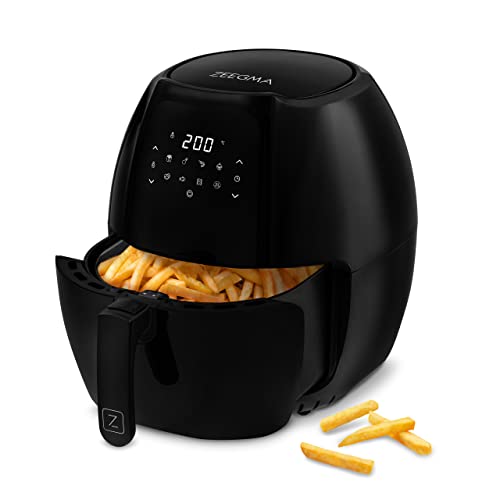 ZEEGMA Knapper Grand 1800W Air Fryer Gesundes Frittieren ohne Fett, 60-Sekunden Aufheizzeit, Großer 6L Korb, 9 Programme, Spülmaschinenfest, LCD-Touchpanel, Energieeffizientes Kochen von Zeegma