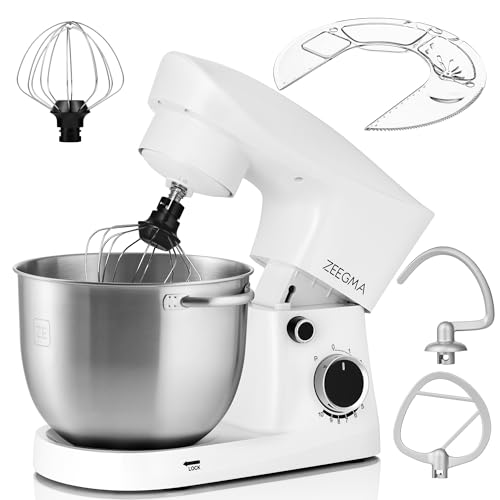 ZEEGMA PLANEET EASY Planetenroboter 1500 W Multifunktionale Küchenmaschine mit 5,2 L Schüssel mit 2 Griffen, Mixer mit 10 Geschwindigkeitsstufen mit Haken, Rührer, Schneebesen, Deckel mit Maßangaben von Zeegma