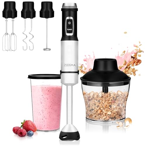 ZEEGMA Handy Chef Stabmixer 5in1 multifunktional 1500W, Düsensatz: Pürierstab, Mixer, Quirl, Rührhaken, Küchenmaschine 0,6 l, Behälter 0,8 l, Turbomodus, Drehzahlregelung von Zeegma