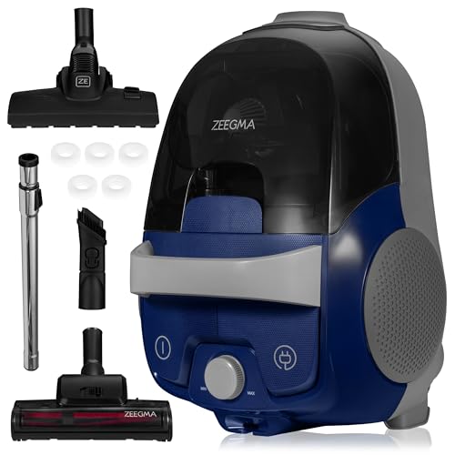 ZEEGMA ZONDER VERRE FLOW Beutelloser Staubsauger 2 hygienische Filter Allergikerfreundlich Hohe Saugleistung Turbobürste für Parkett 800 W Langes Kabel Geräuschloser Betrieb Duftpatronen von Zeegma