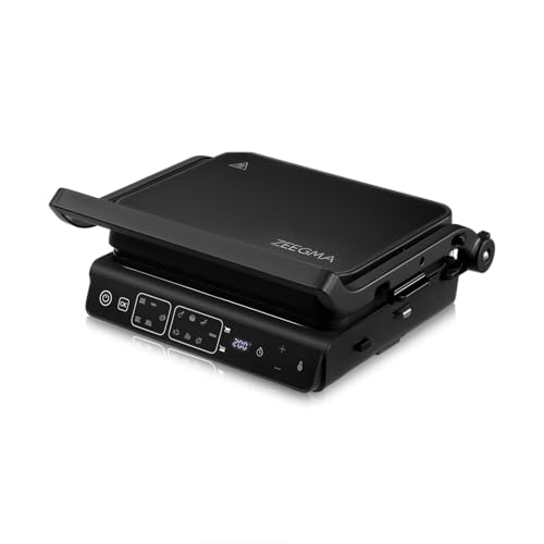 Zeegma GRILL MASTER Elektro-Kontaktgrill, 11 Programme, Nadelthermometer mit Fühler, abnehmbare Platten, spülmaschinenfest, 2000 W Leistung, unabhängige Plattenheizung von Zeegma