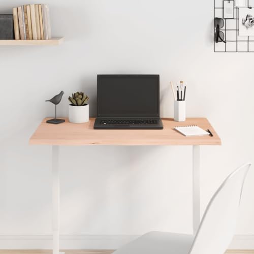Zeehear Tischplatte 80x40x2 cm Massivholz Eiche Unbehandelt, DIY Schreibtisch Arbeitsplatte mit Naturkante, für Computer Home Office von Zeehear