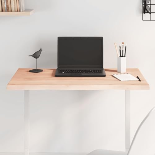 Zeehear Tischplatte 80x60x2 cm, Massivholz Eiche Unbehandelt, Baumkante für Schreibtisch & Esstisch, DIY Möbelbau, Naturholz-Optik von Zeehear