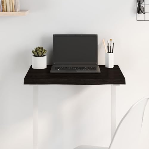 Zeehear Tischplatte Dunkelbraun 60x50x(2-4) cm, Massivholz Eiche, Naturkante, behandelt für Schreibtisch, Esstisch, Computertisch, Arbeitsplatte, Bürotisch von Zeehear