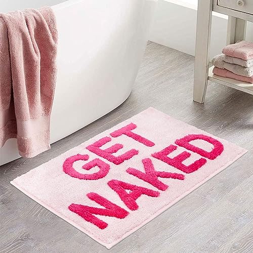 Zeeinx Get Naked Badematte, niedliche Badezimmerteppiche, rutschfeste Mikrofaser, lustige Badezimmerdekoration, maschinenwaschbar, rosa Badematte für Badewanne und Dusche, 40,6 x 61 cm von Zeeinx