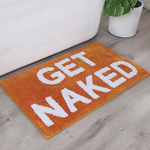 Zeeinx Get Naked Badematte, niedliche Badezimmerteppiche, rutschfeste Mikrofaser, lustige Herbst-Badezimmerdekoration, maschinenwaschbar, orangefarbene Badematte für Badewanne und Dusche, 40,6 x 61 cm von Zeeinx