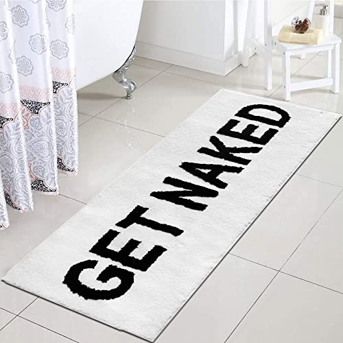 Zeeinx Get Naked Läufer, niedlicher Badezimmerteppich, lang, lustige Badezimmer-Dekoration für Wohnung, weiße Badematte für Badewanne und Dusche, maschinenwaschbar, 45,7 x 119,4 cm von Zeeinx