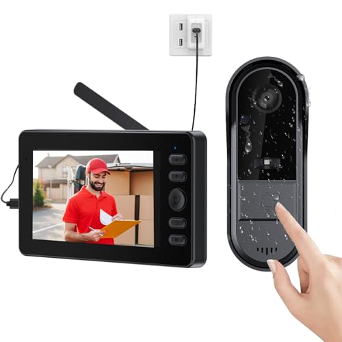 Drahtlose Türklingel mit Kamera 1080P IP65 Wasserdicht Video Türklingel 4,3 Zoll IPS Bildschirm Funkklingel mit 170° HD Kamera Infrarot Nachtsicht Zwei-Wege-Audio Aktives Aufwachen kabellose Doorbell von Zeerkeer