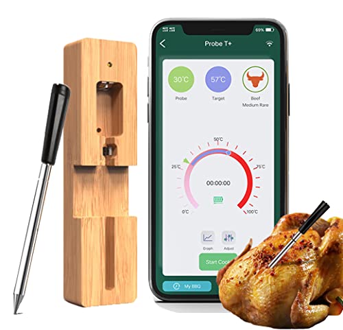 Grillthermometer Kabellos Fleischthermometer Funk Bratenthermometer über iOS Android mit Intelligenter App Bluetooth Küchenthermometer Thermometer Steak Backofen Garten BBQ Camping Zubehör von Zeerkeer