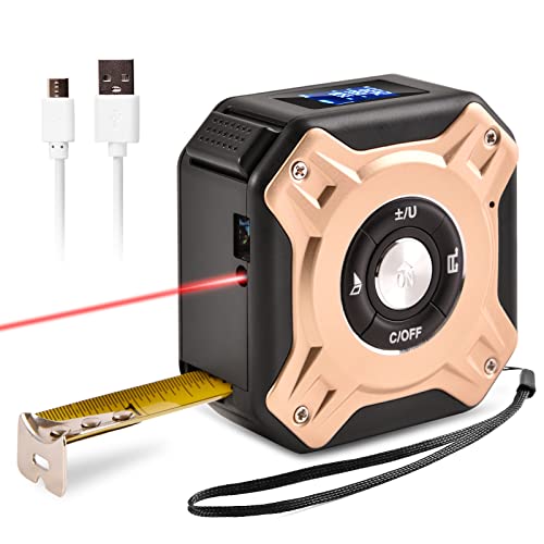 Laser Maßband 2-in-1 Digital Laser Entfernungsmesser mit LCD Display und selbstsperrendem Gerät USB-Aufladung 40m Lasermesswerkzeug und 5m Maßband,Pythagoras/Abstand/Fläche/Volumen Messungen von Zeerkeer