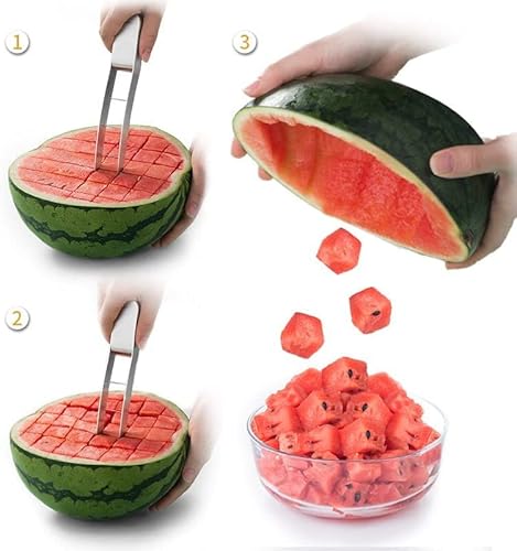 Wtermelon Cutter Slicer Wassermelonen Schneider Obstschneider aus Edelstahl, Melonenschneider mit Hakenförmiger Schneidklinge, lustige Obstmesser, Salatmelonenschneider für Küchenhelfer von Zeerkeer