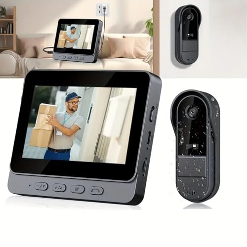 Video Türklingel mit Kamera Kabellos 1080P Videotürklingel mit 4,3-Zoll Display Video-Türsprechanlage mit wasserdicht Video Doorbell Nachtsicht | 2-Wege-Audio | 170° Betrachtungswinkel von Zeerkeer
