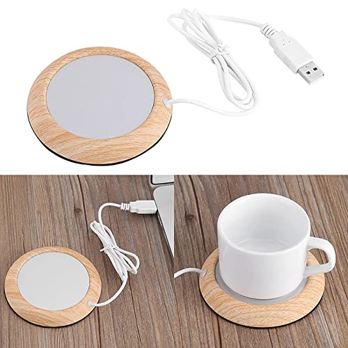 Zeerkeer Wärmeuntersetzer für Kaffeetasse, USB, Isolierung für Teetasse und Getränke im Büro, Heizplatte aus Glas, wasserdicht, für Büro und Zuhause (leichte Holzmaserung) von Zeerkeer