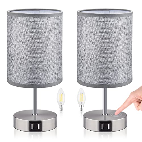 Zeeyh Nachttischlampe 2er set, Touch Dimmbar, Tischlampe mit 2 USB-Anschlüssen, Modern,3 Helligkeitsstufen, LED Nachttischlampen E14 für Kinderzimmer, Schlafzimmer, Wohnzimmer, Babyzimmer von Zeeyh