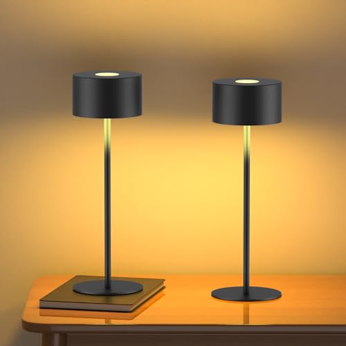 Zefahti Kabellose Tischlampe Akku Dimmbar, Kleine Tischlampe Vollmetall 3 Farbtemperatur, Nachttischlampe Kabellos USB-C, IP54, H25cm,für Outdoor Nachttisch Esstisch Schreibtisch von Zefahti