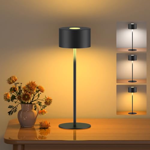 Zefahti Kabellose Tischlampe Akku Dimmbar, Kleine Tischlampe Vollmetall 3 Farbtemperatur, Nachttischlampe Kabellos USB-C, IP54, H25cm,für Outdoor Nachttisch Esstisch Schreibtisch von Zefahti