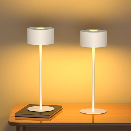 Zefahti Kabellose Tischlampe Akku Dimmbar, Kleine Tischlampe Vollmetall 3 Farbtemperatur, Nachttischlampe Kabellos USB-C, IP54, H25cm,für Outdoor Nachttisch Esstisch Schreibtisch von Zefahti