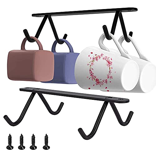 Zefeng 2 Stück Kaffeetasse Halter - Metall Tassenhalter Mit Haken für 8 Tassen Unter Dem Schrank - Regal Becher Lagerung für Küche von Zefeng