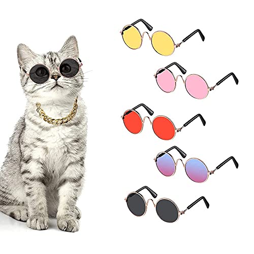 5 Stück Haustier Brille, Mode Hunde Katzen Runde Brillen, Haustier Sonnenbrille, Klein Hund Sonnenbrille, Sonnenbrille für Haustiere, Retro Haustier Sonnenbrille, für Katzen Welpen Klein Mittel Hund von Zefeng