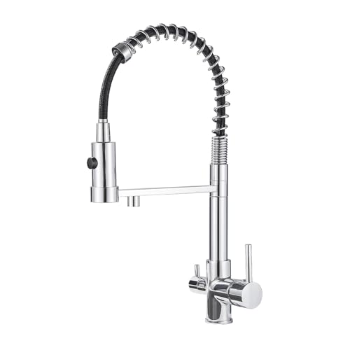 Zeffrary 3-Wege-Küchenarmatur, 360° drehbarer Mischbatterie, Spültischmischer mit flexiblem Auslauf, Küchenspüle Wasserhahn für kaltes und warmes Wasser und Filter (Chrom) von Zeffrary