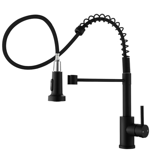 Zeffrary Küchenmischbatterie, herausziehbar, Küchenspüle, Wasserhahn, Küchenspüle, 360° drehbar, Hochdruck-Edelstahl-Einhebelmischer, SUS304-Edelstahl (schwarz) von Zeffrary